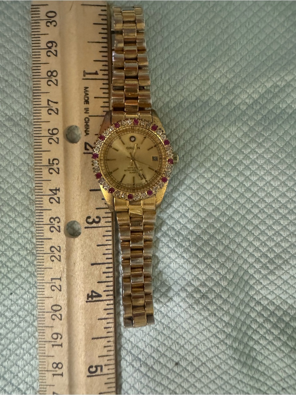 Gold-Tone Women's Watch with Pink & Clear Stone Bezel